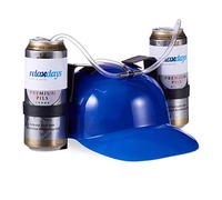 Relaxdays- Boisson de Fête, Casque à Tube, 2 Canettes de Bière, Article Drôle Carnaval Football, Bleu, Adulte Unisexe, 10022789_45, HLP 13 x 32 x 28 cm