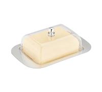 Relaxdays Boîte à Beurre de 250 g, avec Couvercle, Acier Inoxydable et Plastique, 7x18,5x12 cm, argenté et Transparent