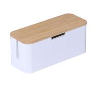Relaxdays Boîte à câbles en Bambou avec Couvercle, Cache-câbles, 14,5x34x11 cm, Naturel/Blanc