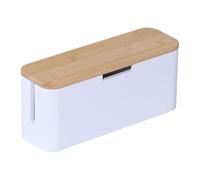 Relaxdays boîte à câbles pour multiprise, Bambou, Nature/Blanc | avec couvercle, 14,5 x 34 x 13,5 cm, cache-câbles