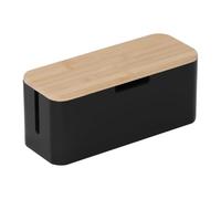 Relaxdays boîte à câbles pour multiprise en Bambou, Naturel/Noir | Couvercle, 14,5 x 34 x 13,5 cm, cache-câbles