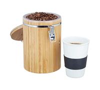 Relaxdays Boîte à café bambou boîte à thé coffret thé café fermeture hermétique couvercle- nature - HxlxP: 20 x 13,5 x 13,5 cm