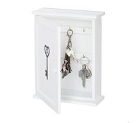Relaxdays Boîte à clefs en bois, motif clé, style maison de campagne, à suspendre, HxLxP 29 x 22 x 8 cm, blanc