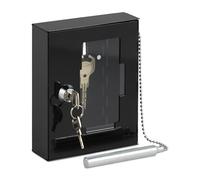 Relaxdays Boîte à clés d'urgence, avec vitre de Verre, Marteau Brise-Glace et 2 clés, verrouillable, métal, Noire, Noir