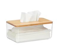 Relaxdays Boîte à mouchoirs, Plastique & Bambou, Distributeur, rectangulaire, HxLxP: 10x23,5x13 cm, Transparent - Nature