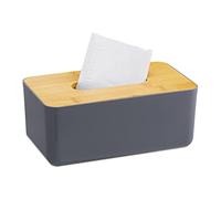 Relaxdays Boîte à mouchoirs, Rechargeable, Distributeur à lingettes, Couvercle en Bambou, Plastique, 10x23x13 cm, Gris