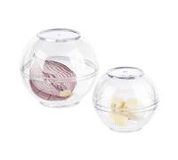 Relaxdays Boîte à oignon, lot de 2, boules de conservation ail, réfrigérateur, plastique, 7 & 9 cm Ø, transparent