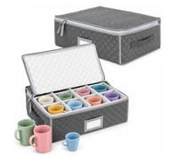 Relaxdays boîte à tasses lot de 2 x 12 H x L x P : 15 5 x 40 5 x 33 cm compartiment à étiquette grise
