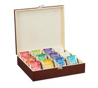 Relaxdays Boîte à thé, 12 compartiments, bois, organiseur, grand rangement, présentoir, HLP 7,5 x 29 x 26 cm, marron