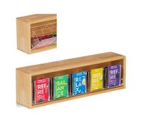 Relaxdays Boîte à thé bambou, coffret sachet thé, épice couvercle, 5 compartiments 50 sachets, 11,5 x 39 x 8 cm, nature