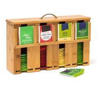 Relaxdays Boîte à thé bambou sachets thé vrac 4 compartiments coffret Déco H x l x P: 22 x 33,5 x 10 cm avec anse support de