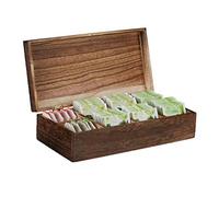 Relaxdays Boîte à thé coffret à thé organiseur bois 8 compartiments couvercle aromes HxlxP: 8,5 x 30,5 x 15,5 cm, marron