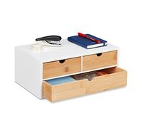 Relaxdays Boîte à tiroirs, Bambou et MDF, Mini-Commode 3 Compartiments, HLP : 14 x 33 x 21 cm, Organiseur, Nature/Blanc