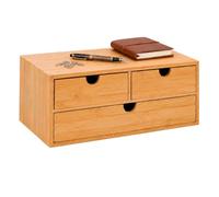 Relaxdays Boîte à tiroirs, bambou, nature, 3 tiroirs | Mini-commode, 13,5 x 33 x 21 cm, organisateur de bureau