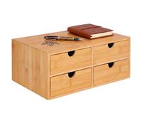 Relaxdays Boîte à tiroirs, bambou, nature, 4 tiroirs | Mini-commode, 13,5 x 33 x 21 cm, organisateur de bureau