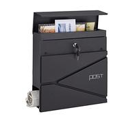 Relaxdays Boîte aux Lettres avec Porte-journaux, 2 clés, Acier, Moderne, Inscription, HLP : 37 x 37 x 11 cm, Noire
