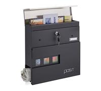 Relaxdays Boîte aux Lettres avec Porte-journaux, fenêtres de visualisation, 2 clés, Acier, HLP 37x37x11 cm, Noire