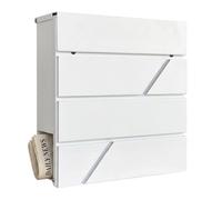 Relaxdays Boîte aux Lettres Blanche avec Compartiment journaux, 37x37x11 cm (DIN C4), résistante, 4 clés