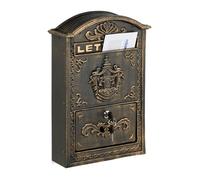 Relaxdays Boite aux lettres, design rétro, 2 clés, jolis détails, H x L x P : 42 x 28 x 10 cm, bronze et doré