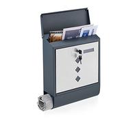 Relaxdays Boîte aux Lettres Moderne, Porte-journaux, Acier (poudré et Inoxydable), HLP 38,5x31x12 cm, Anthracite et Noir