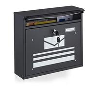 Relaxdays Boîte aux Lettres, Motif, Coffre à Journaux Verrouillable, HxLxP : 31x36x11 cm, Acier Revêtu par Poudre, Noir