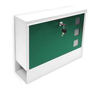 Relaxdays Boîte aux lettres murale, HLP : 30 x 36 x 10 cm, compartiment à journaux, porte-courrier, métal, blanc/vert