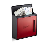 Relaxdays Boîte aux Lettres Murale Moderne en Acier Bicolore Design HxlxP: 33 x 35 x 12,5 cm Fente Porte DIN-A4, Noir-Rouge