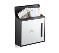 Relaxdays Boîte aux lettres murale moderne en acier bicolore design HxlxP: 33 x 35 x 12,5 cm fente porte DIN-A4, noir-blanc