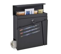 Relaxdays Boîte aux lettres porte-journaux, vitres de visualisation, HxLxP : 37x37x11cm, 2 clés, acier, moderne, noir