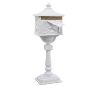 Relaxdays boîte aux Lettres sur Pied Blanche Style Britannique Antique, Aluminium Inoxydable, 118x41x29 cm