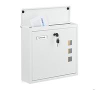 Relaxdays Boite aux lettres vitres pratiques fer robuste 4 clés H x L x P : 33 x 35 x 12 cm blanche