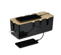 Boîte Cache-câbles, Pour 2 Multiprises, Couvercle En Bois, Plastique, Hlp : 11,5 X 30,5 X 12,5 Cm, Noir - Relaxdays