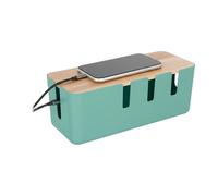 Relaxdays Boîte Cache-câbles, pour 2 multiprises, Couvercle en Bois, Plastique, HLP : 11,5 x 30,5 x 12,5 cm