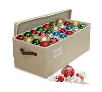 Relaxdays Boîte de Rangement 96 Boules de Noël, 26 x 66,5 x 33 cm, Polyester/Carton, Beige, cloisons réglables