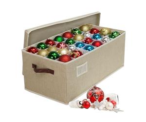 Relaxdays Boîte de rangement 96 boules de Noël, HxLxP: 26 x 66,5 x 33 cm, polyester/carton, beige