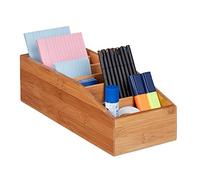 Relaxdays Boîte de rangement bambou, 6 compartiments, nature | organiseur de bureau, salle de bain, cuisine, 10x14x35 cm