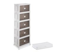 Relaxdays Boîte de rangement empilable, 50 l, lot de 5, porte et couvercle, pour provisions, vêtements, pliable, blanche