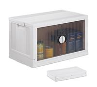 Relaxdays Boîte de rangement empilable, 74 l, avec portes et couvercle, pour provisions, vêtements, pliable, blanche