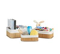 Relaxdays Boîte de rangement en bambou lot de 3 paniers rectangles HxlxP 12,5 x 32 x 22 cm pour étagère et armoire, nature