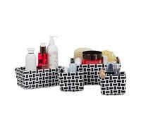Relaxdays Boîte de rangement lot de 4 paniers plastique salle de bain tressé cosmétiques corbeille, blanc-noir