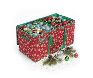 Relaxdays Boîte de rangement pour boules de Noël, 128 boules, 33 x 66 x 33 cm, flocons de neige, rouge/vert