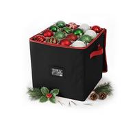Relaxdays Boîte de rangement pour boules de Noël, 64 boules, 33 x 33 x 33 cm, polyester, carton, noir/rouge