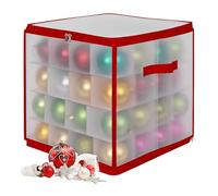 Relaxdays Boîte de rangement pour boules de Noël, 64 boules, HxLxP : 36x36x36 cm, plastique, carton, rouge transparent