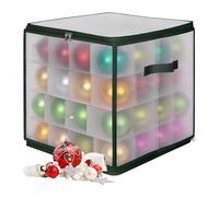 Relaxdays Boîte de rangement pour boules de Noël, 64 boules, HxLxP : 36x36x36 cm, plastique, carton, transparente/vert