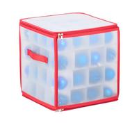 Relaxdays Boîte de Rangement pour Boules de Noël, 64 Compartiments, HxLxP : 31 x 30 x 30 cm, Transparent/Rouge