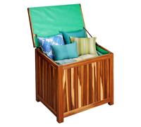 Relaxdays, boîte de rangement pour jardin, coussin de siège, outils, 60x60x50 cm, bois d'acacia, revêtement étanche, idéale pour balcon, coffre de jardin, aspect naturel