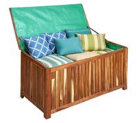 Relaxdays, boîte de rangement pour jardin, coussin de siège, outils, 60x90x50 cm, bois d'acacia, doublure imperméable, idéale pour balcon, coffre de jardin, aspect naturel