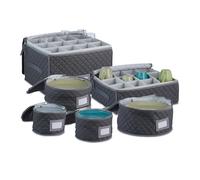 Relaxdays Boîte de Rangement pour la Vaisselle, Set de 6, pour 12 Assiettes, Verres et Tasses, rembourrée, Gris