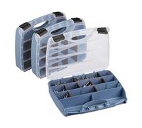 Relaxdays Boîte de Rangement pour vis, Lot de 3, Caisse pour boulons, 6x32x26 cm, Compartiments Ajustables, Gris-Noir