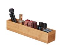 Relaxdays Boîte en bambou, lot de 16, rangement salle de bain, cuisine & bureau, oblong & étroit, caisse, 7 x 38 x 8 cm, nature